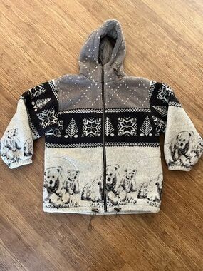 Weather Spirits Polar Bear Fleece Jacket XL Hooded Full Zip Winter Nordic